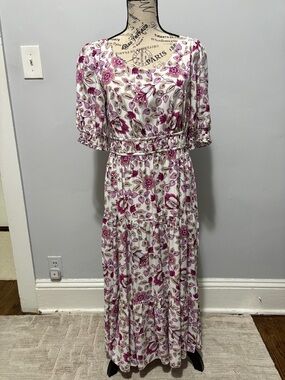 Ann Taylor White Maxi Dress with Pink Floral Print